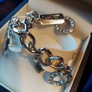 Guess Charm Toggle 8" Bracelet Silvertone/ GC, Current, Beautiful & Fun!